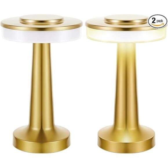 Set of 2 LED Table Lamps Rechargeable Touch Sensor Portable Cordless Gold - Picture 7 of 7